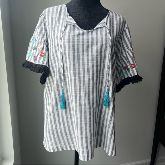 Rafaella Tie Front Short Sleeve Blouse - Large - Picture 2 of 8